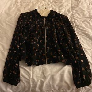 Black flower bomber jacket